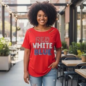 NWOT - Bibi Women’s Distressed Graphic Tee “Red White Blue” – Size M